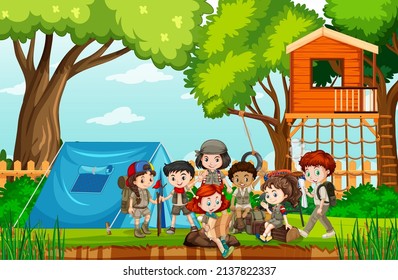 Outdoor park scene with children  illustration
