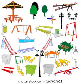 Outdoor park vector elements isolated on white background. Group of playground objects illustration. 