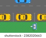 Outdoor parking rules and tips. Top view of a dedicated taxi parking lot with traffic sign. Flat vector illustration template.