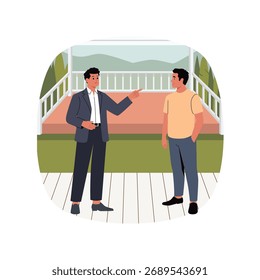 Pátio exterior e área de convés com ilustração de assentos