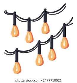 Outdoor patio garland lights vector cartoon illustration isolated on a white background.