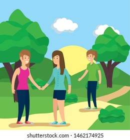 outdoor people walking in the park activity vector illustration