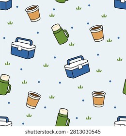 outdoor picnic gear seamless pattern vector
