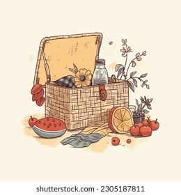 Outdoor Picnic Illustration Charcuterie Board Slow Living Dining 