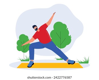 Outdoor pilates physical activity to reduce body calories, weight loss vector illustration.