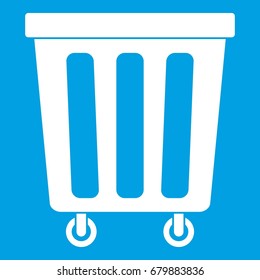 Outdoor plastic trash can icon white isolated on blue background vector illustration