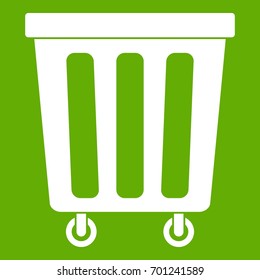 Outdoor plastic trash can icon white isolated on green background. Vector illustration