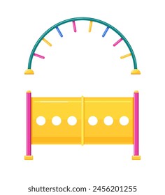 Outdoor play tunnel and curved ladder climber for kids summer games on playground, children area in park, kindergarten or school yard. Vector flat cartoon illustrations isolated on white background