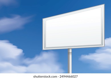 Outdoor pole billboard with mock up white screen on blue sky background with clipping path, Large Blank billboard for outdoor advertisement with copy space, Outdoor pole billboard with mock up white