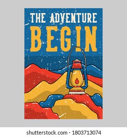 outdoor poster design the adventure begin vintage illustration