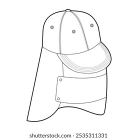 Outdoor Protective Cap Hat with scarf hood. Head Fashion accessory clothing technical illustration. Vector headgear for Men, women, unisex style, flat template CAD mockup sketch outline isolated