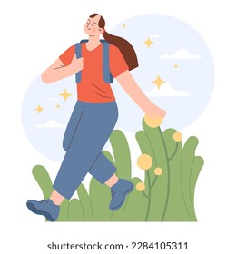 Outdoor recreation. Character spending their time in nature. Outside relaxation for body and mind balance. Flat vector illustration