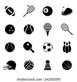 Outdoor recreation sport activities accessories black silhouette icons set with basketball rugby balls abstract isolated vector illustration