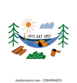 Outdoor recreation. Vector illustration with a dog hammock.