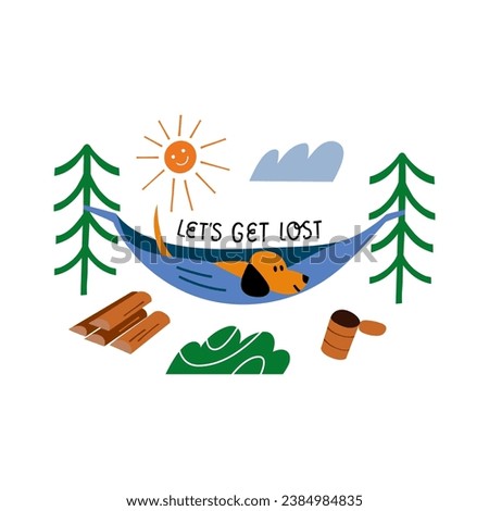 Outdoor recreation. Vector illustration with a dog hammock.