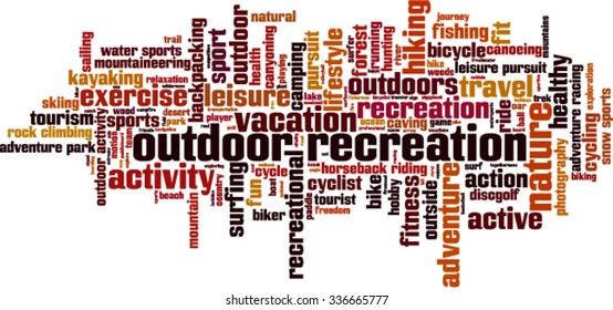 Outdoor recreation word cloud concept. Vector illustration