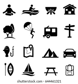 Outdoor recreational activities, camping and leisure icon set