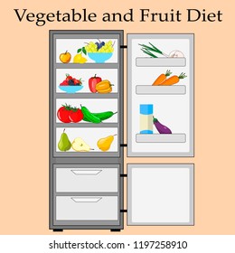 outdoor refrigerator with dietary foods, vegetables and fruits