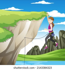 Outdoor rock climbing scene illustration
