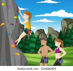 Outdoor rock climbing scene illustration