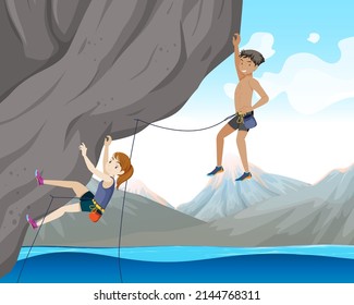 Outdoor rock climbing scene illustration