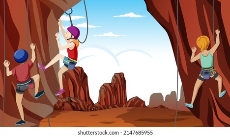 Outdoor rock climbing scene illustration