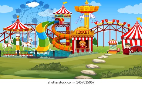 outdoor scene with amusement park illustration