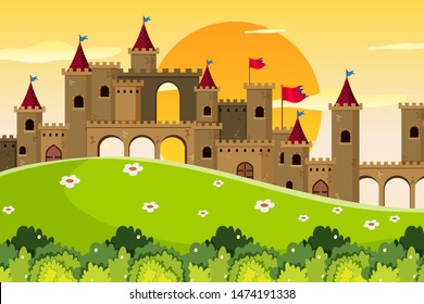 An Outdoor Scene With Castle Illustration