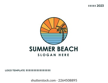 Outdoor scene design with ocean and sun isolated with white background