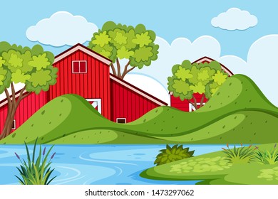 An outdoor scene with farm illustration