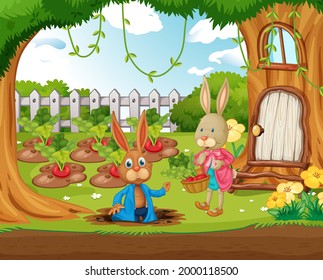 Outdoor Scene Many Happy Rabbits Garden Stock Vector (Royalty Free ...