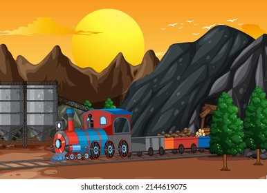 Outdoor scene with a steam locomotive train  illustration