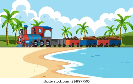 Outdoor Scene Steam Locomotive Train Illustration Stock Vector (Royalty ...