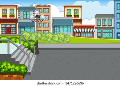 An outdoor scene with town illustration