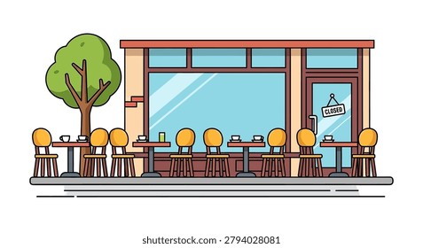 Outdoor seating area with tables chairs
