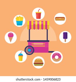 outdoor service booth snack soda ice cream vector illustration