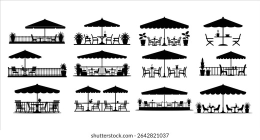 outdoor café set vector silhouette on white background.