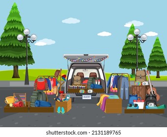 Outdoor shops at flea market illustration