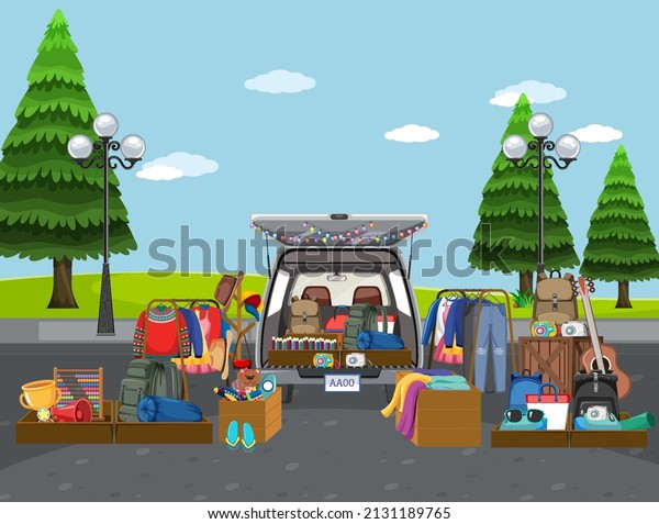 Outdoor shops at flea\
market illustration