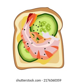 Outdoor shrimp and cucumber sandwich. Illustration of the vector of breakfast or lunch.