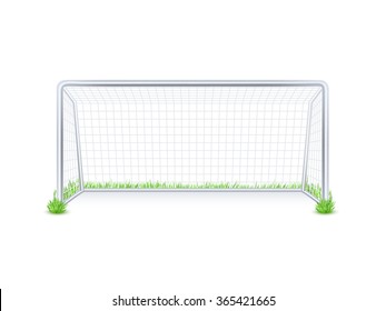 Outdoor Soccer Football Game Goal Metal Gate With White Net On Grass Background Print Abstract  Vector Illustration