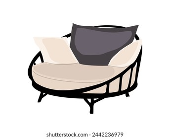 Outdoor sofa with metal base and soft seat.