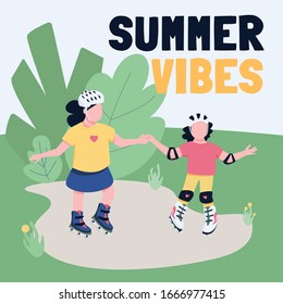 Outdoor sport activities social media post mockup. Summer vibes phrase. Web banner design template. Kids open air fun booster, content layout with inscription. Poster, print ads and flat illustration