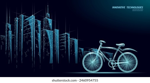 Outdoor sport activity eco friendly bike. City landscape urban polygonal poster vector illustration