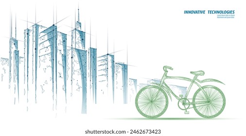  Outdoor sport activity eco friendly bike. City landscape urban polygonal poster vector illustration