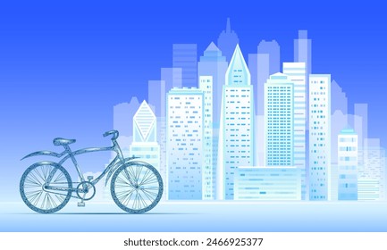  Outdoor sport activity eco friendly bike. City landscape urban polygonal poster vector illustration