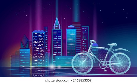  Outdoor sport activity eco friendly bike. City landscape urban polygonal poster vector illustration