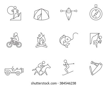 Outdoor sport icons in thin outlines. 