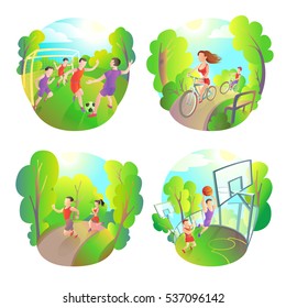 outdoor sports. Football, running, basketball and cycling. Active Life Fitness