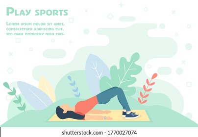 Outdoor sports. Squats Girl go in for sports. People do exercises. Vector illustration in a flat style. Healthy lifestyle. People doing exercise
